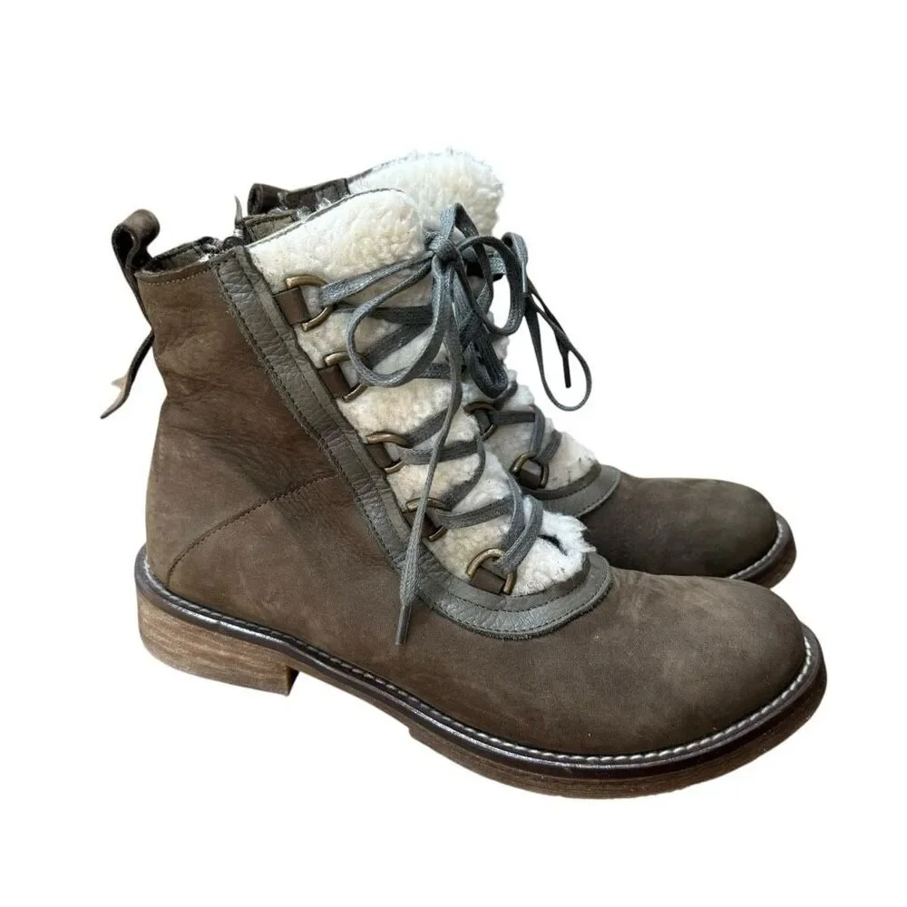 Bueno Teddy Casual Furry Hiking Boots Lace Bootie olive green Women's EU 40/US10